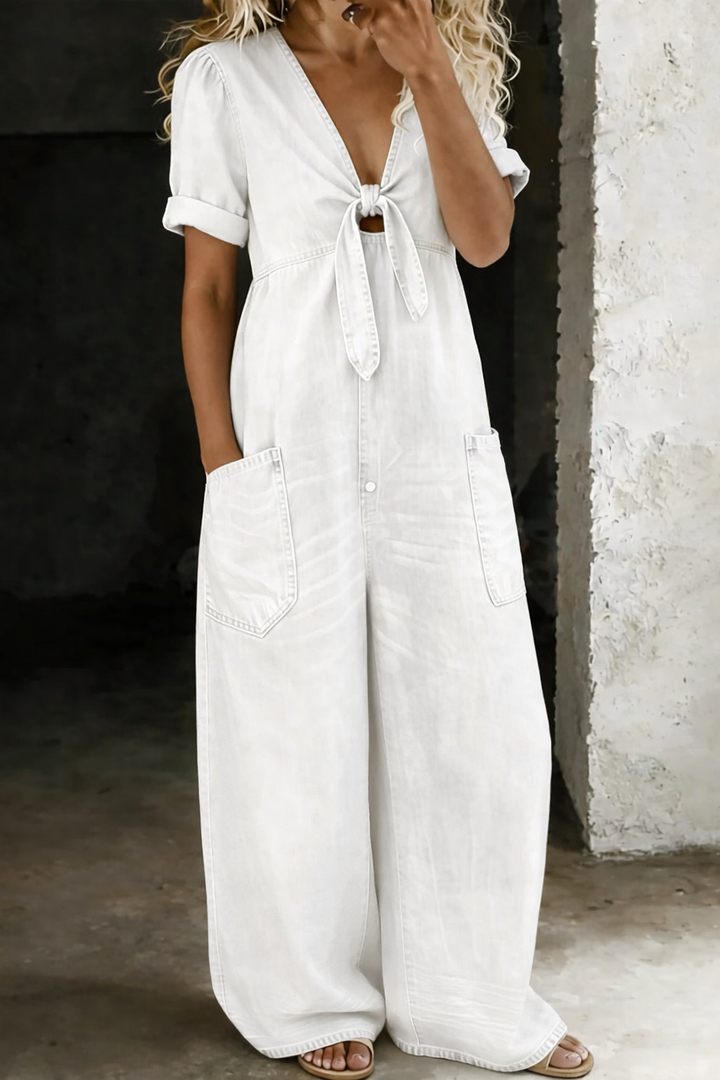 Solmira - Relaxed Tie-Front Denim Jumpsuit
