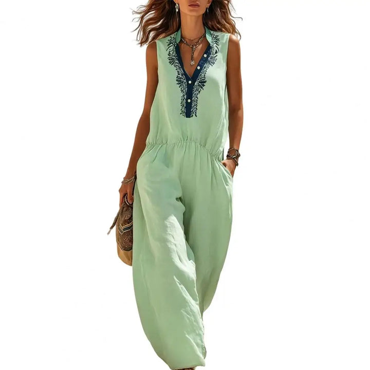 Elsa™ | Yellow Embroidered Boho Jumpsuit