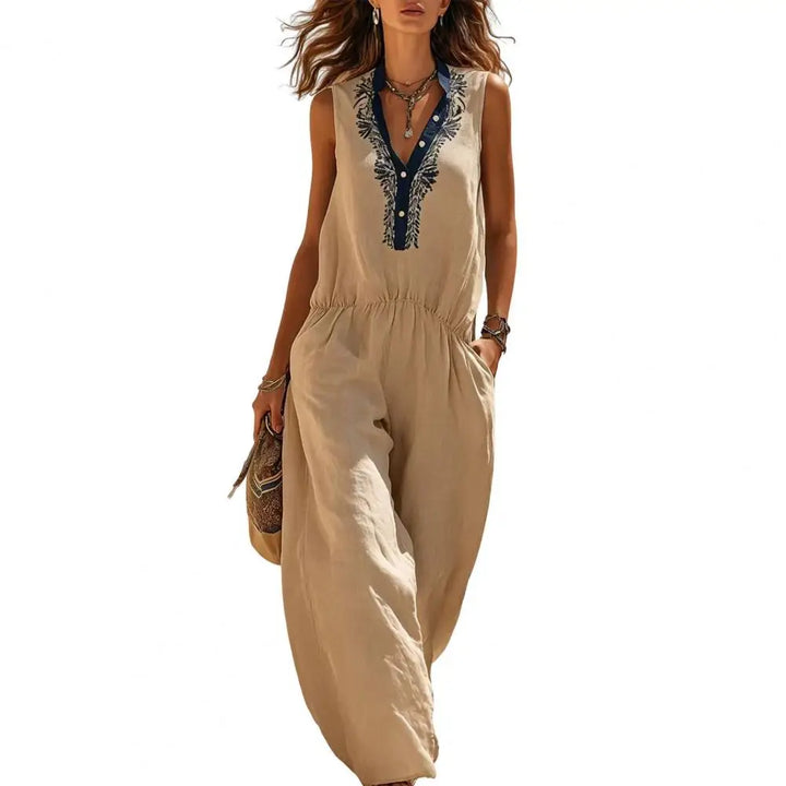 Elsa™ | Yellow Embroidered Boho Jumpsuit