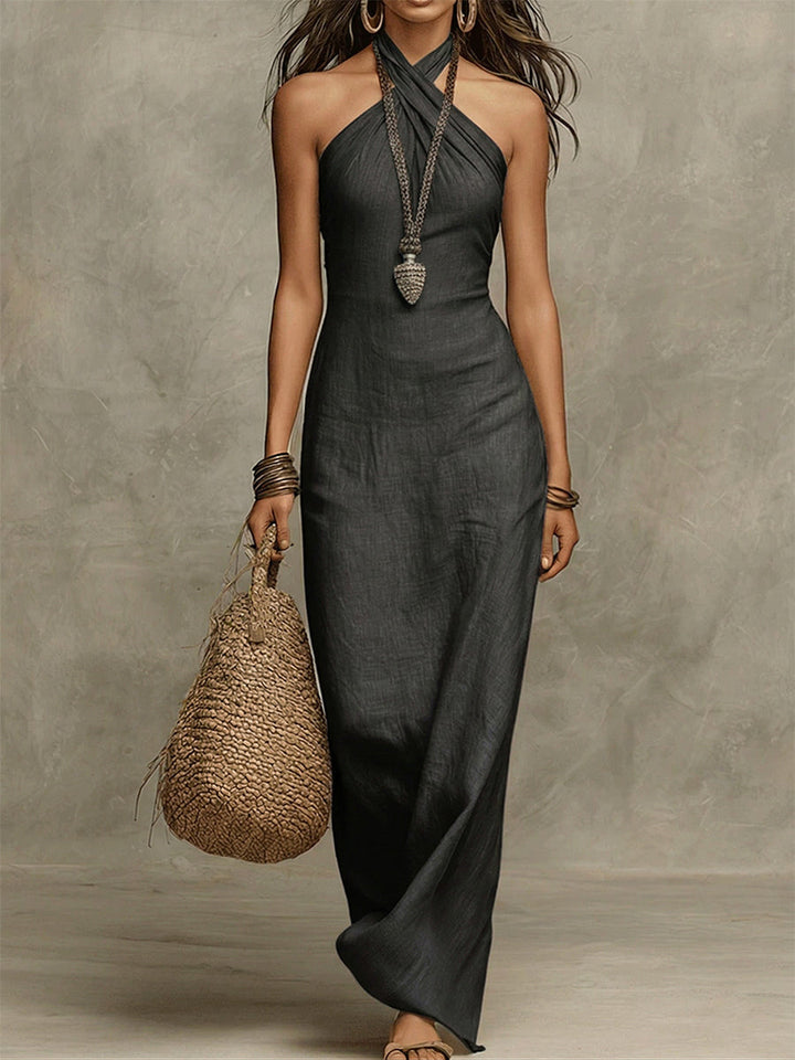 Avelina™ | Halter-Neck Cotton-Linen Maxi Dress